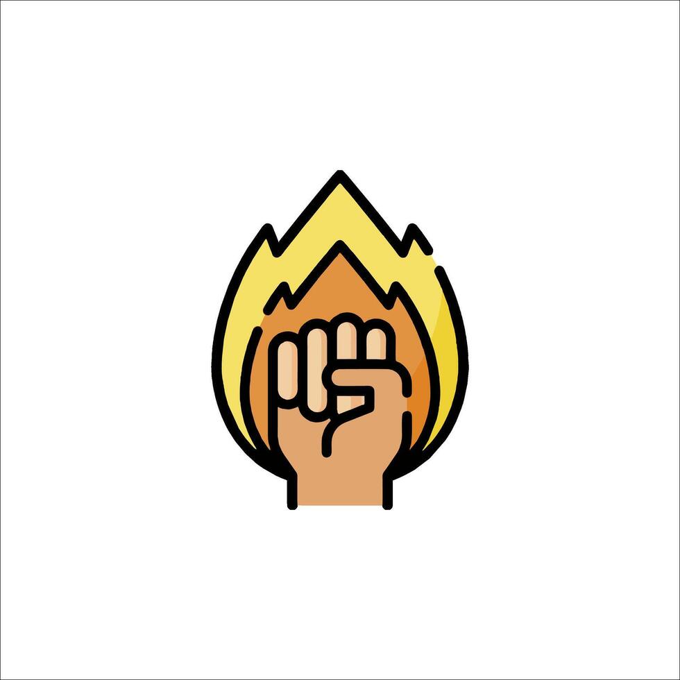 A fist with fire in it, with a flame icon vector