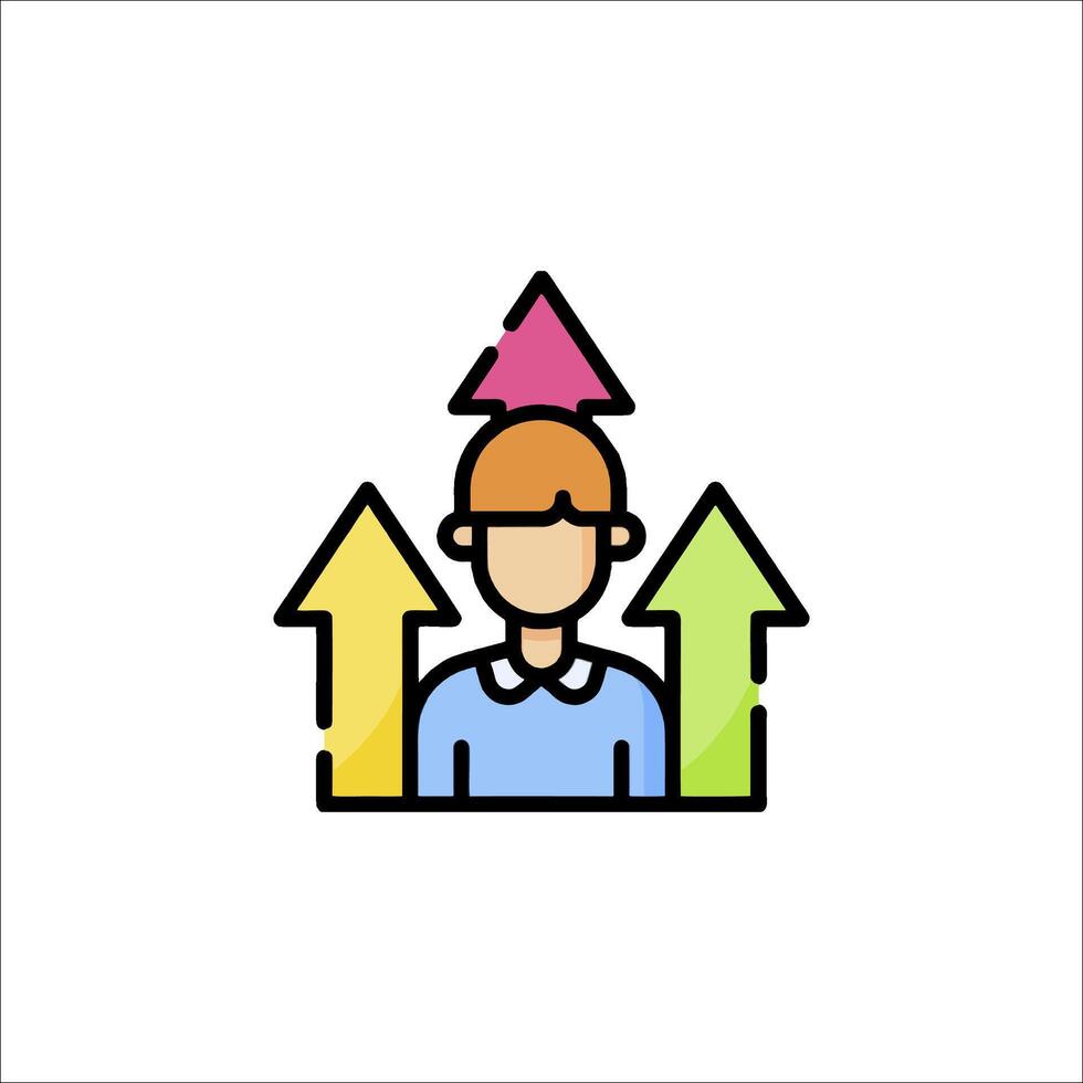 A man with arrows on his head and a business icon vector