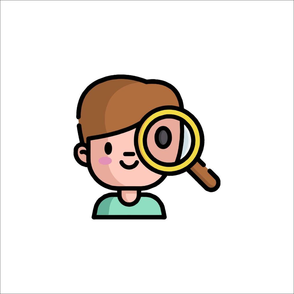 A cartoon character looking through a magnifying glass vector