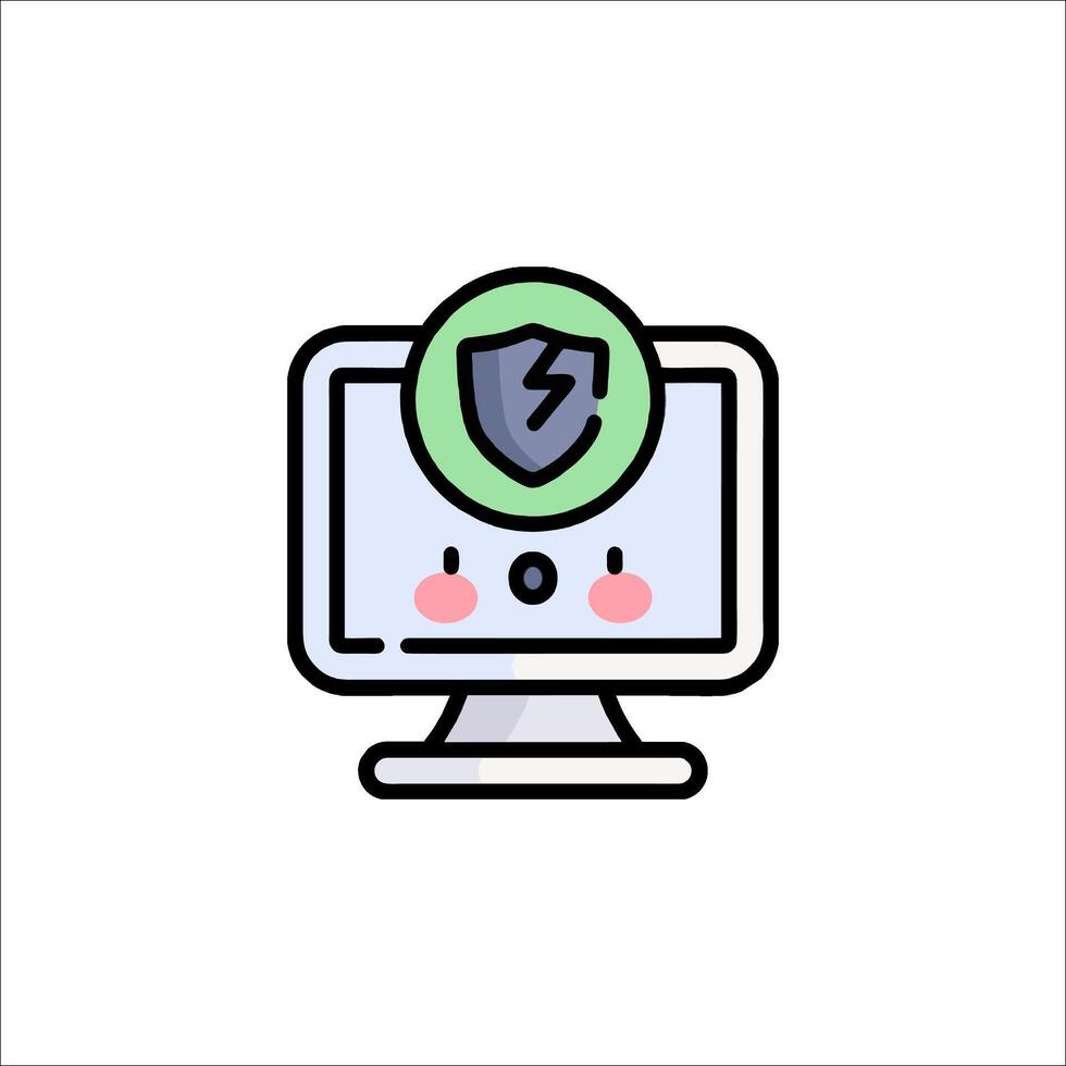 A computer with a shield icon on it vector