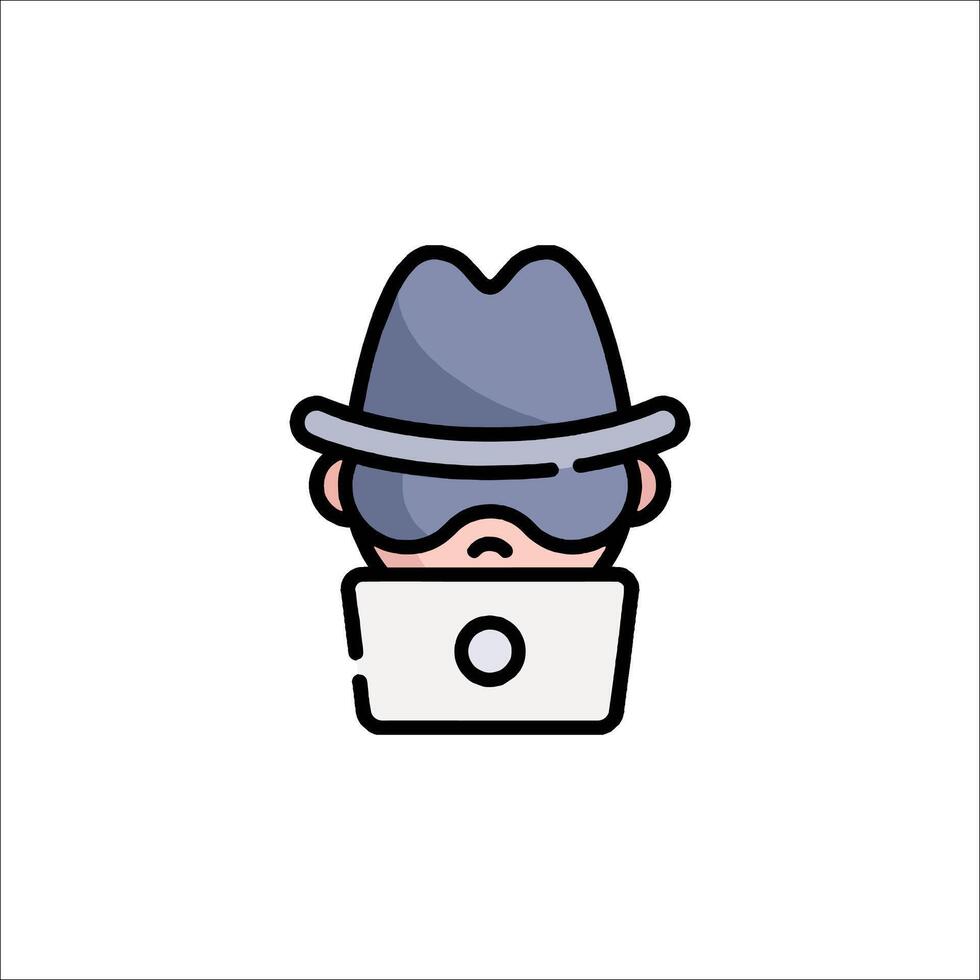 A man wearing a hat and sunglasses is holding a laptop vector