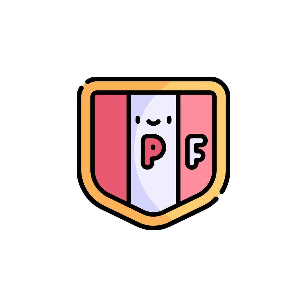A pink and white shield with the word pf on it vector