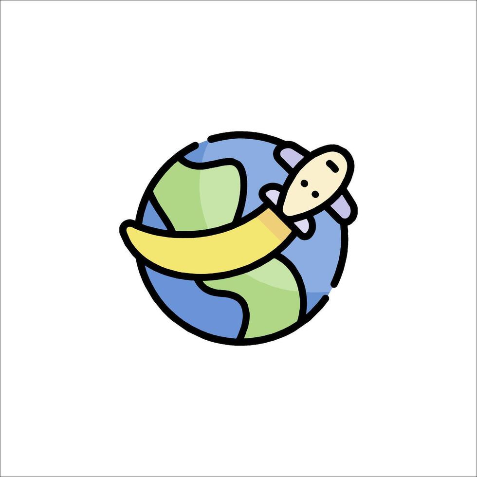 A cartoon plane flying around the earth with a banana vector