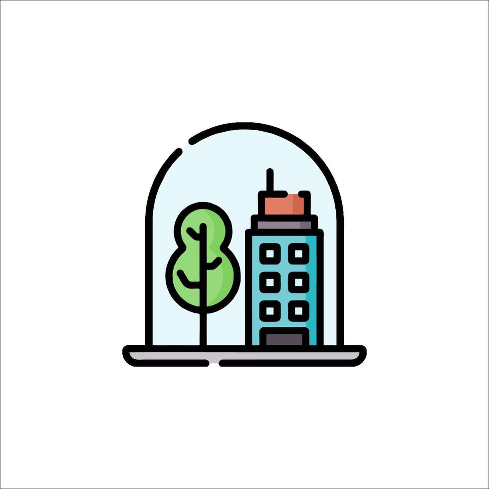 A building with a tree inside a glass dome vector