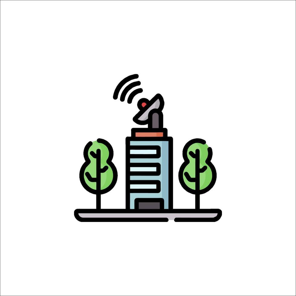 A tower with a satellite antenna on top and trees in the background vector