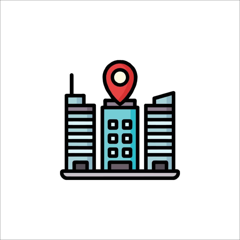 A city building with a pin on it vector