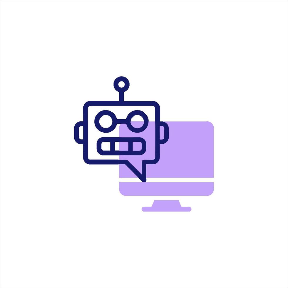 un robot es hablando a un computadora en un monitor vector