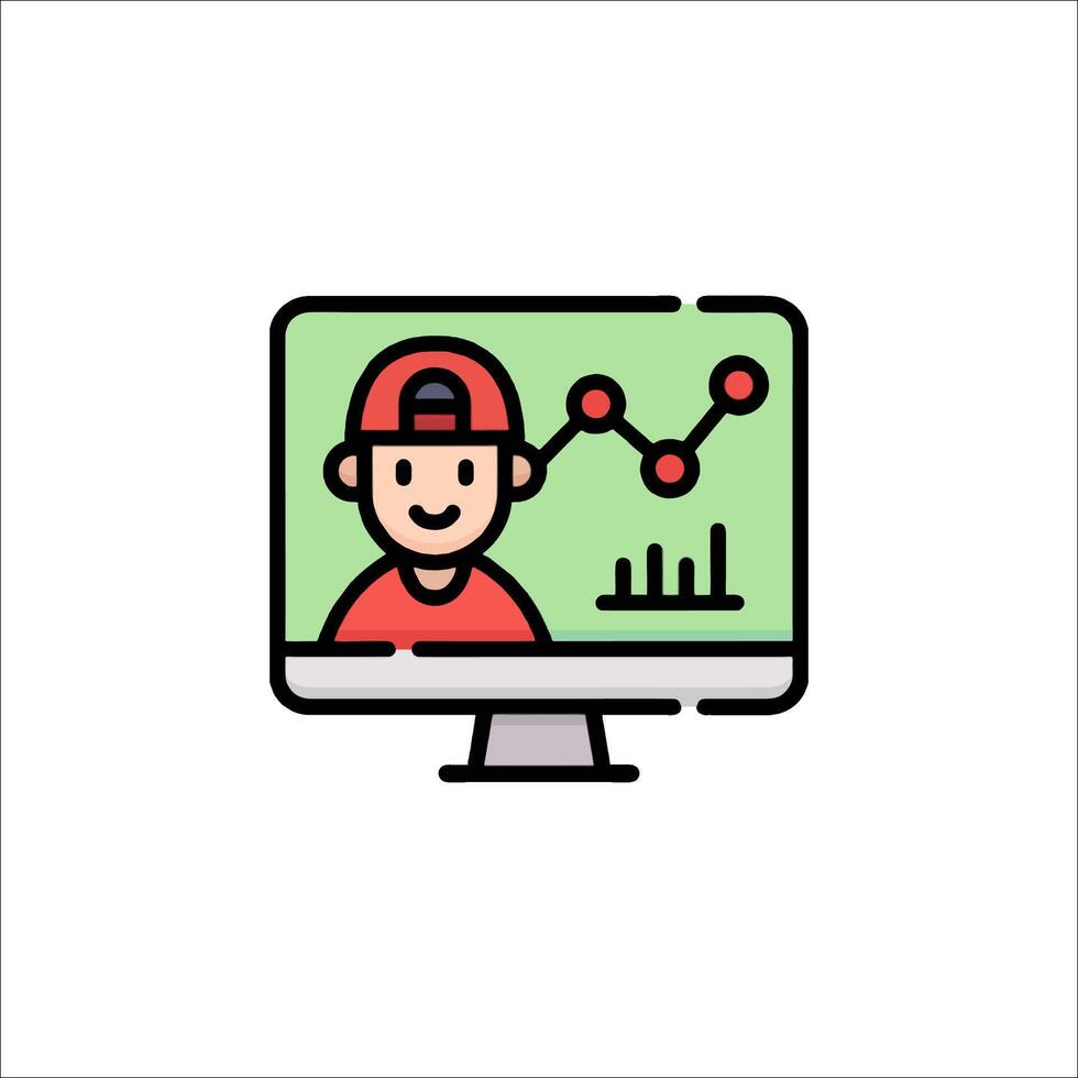 un hombre en un gorra es mirando a un computadora pantalla vector