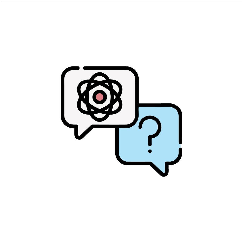 A question mark and a speech bubble with an atom vector