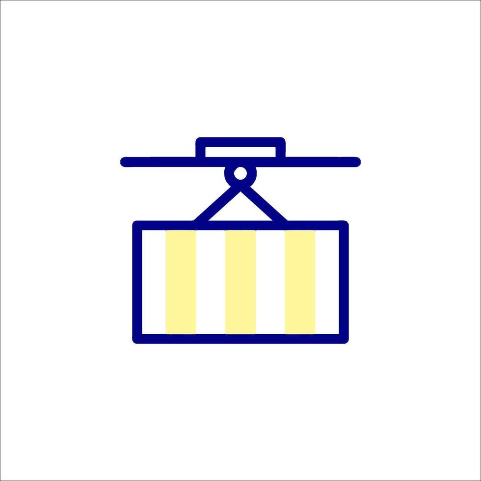 A blue and yellow line icon of a crane vector