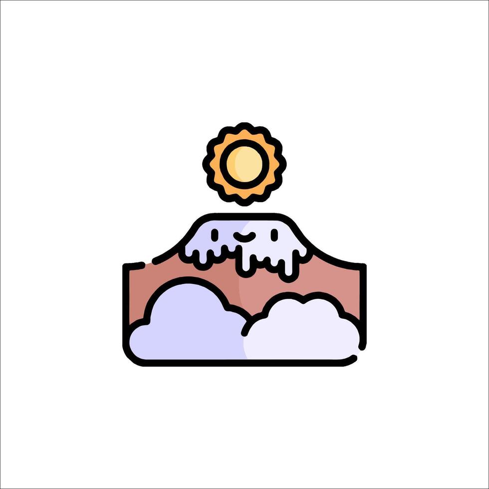 A mountain with clouds and sun icon vector