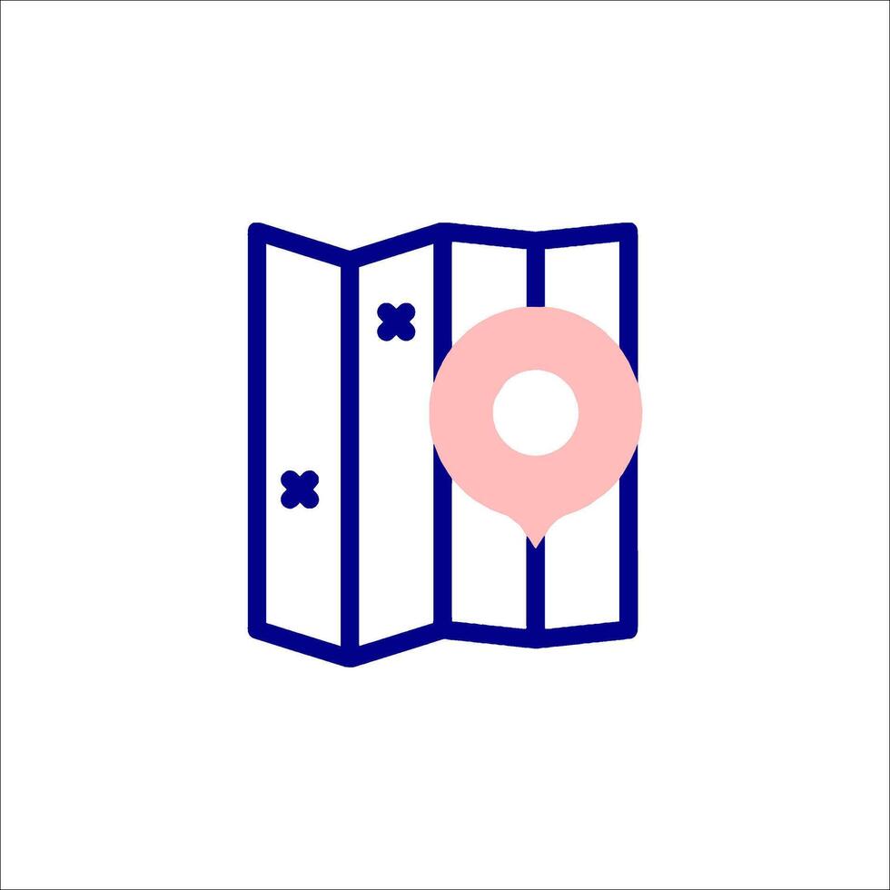 A pink and blue icon of a door with a map vector