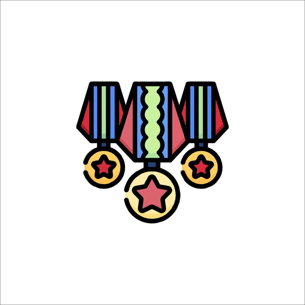 Three medals with stars on them in a flat line vector