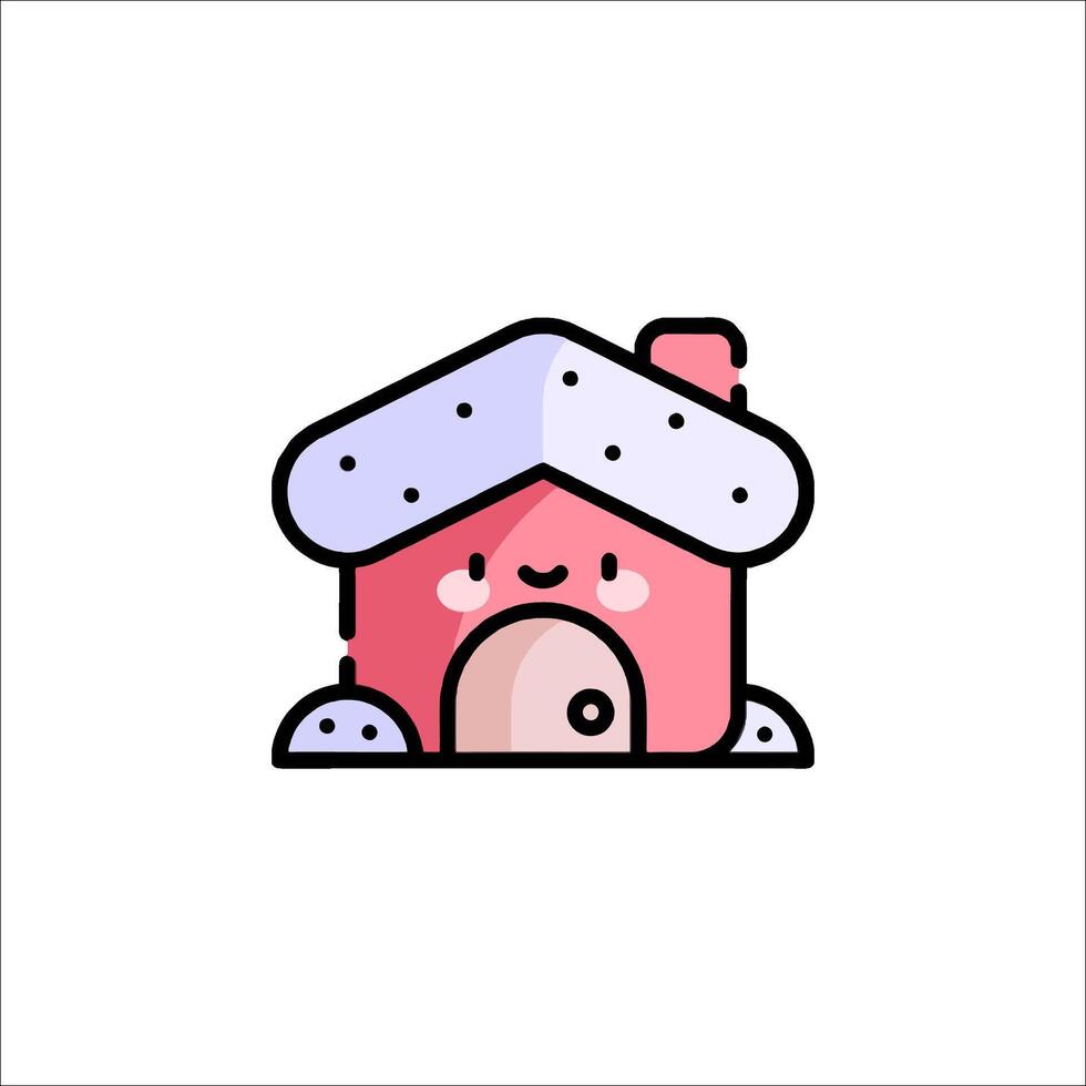 A cute little house with a snowman on top vector