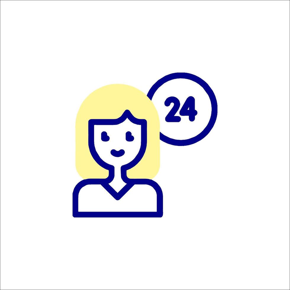A woman with a 24 hour clock icon vector