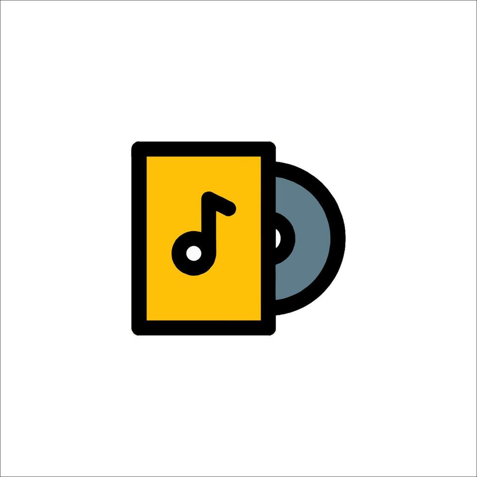 A yellow and black icon of a cd and music note vector