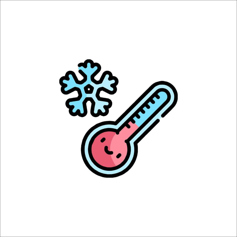 A cartoon thermometer and snowflake icon vector