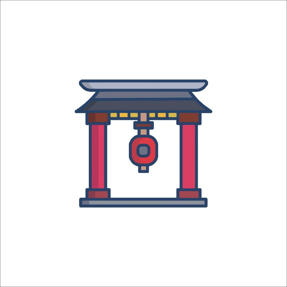 A chinese temple with a red lantern vector