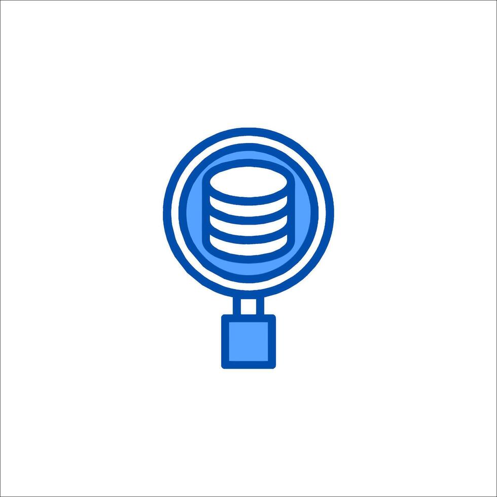 A blue icon of a magnifying glass with a stack of disks vector