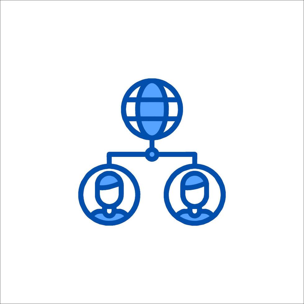 A blue icon of two people and a globe vector