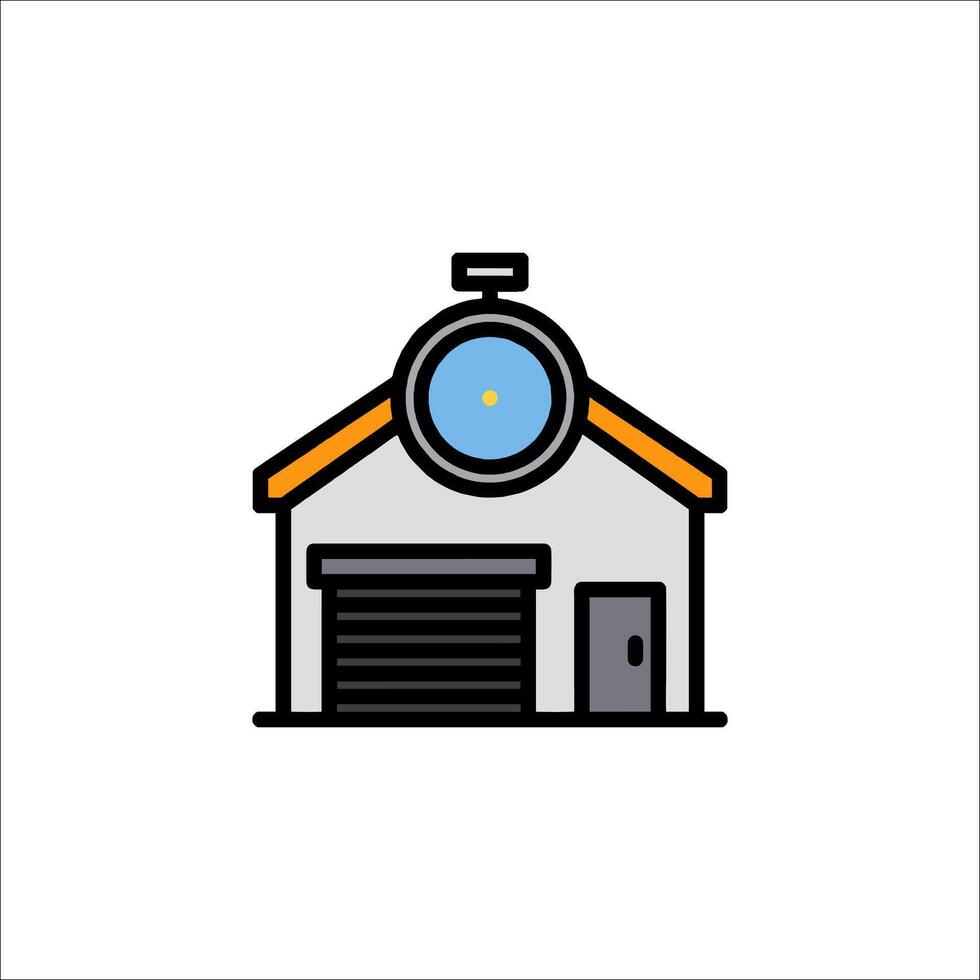 A garage with a clock on the roof vector
