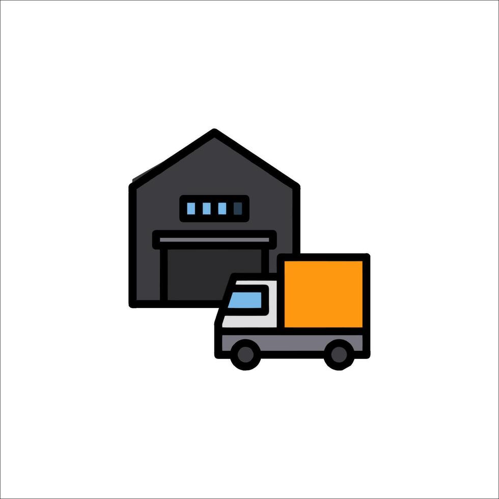 A truck and warehouse icon on a white background vector