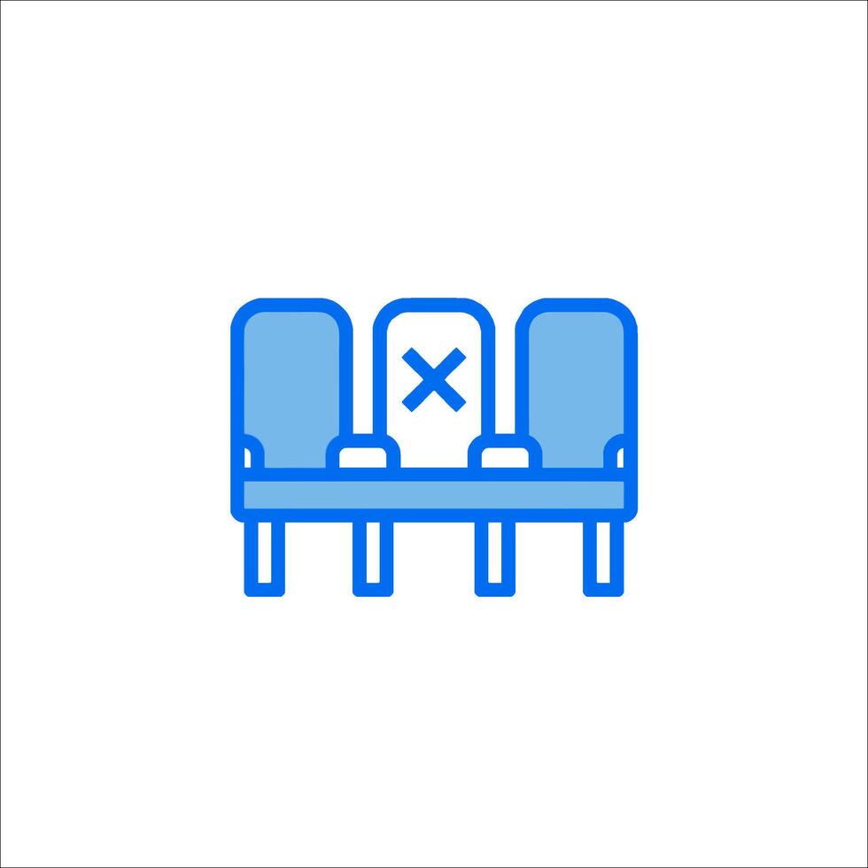 A blue line icon of a chair with a cross on it vector