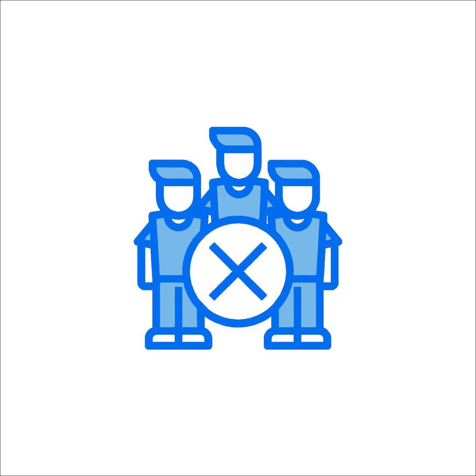 A blue line icon of three people holding a sign vector