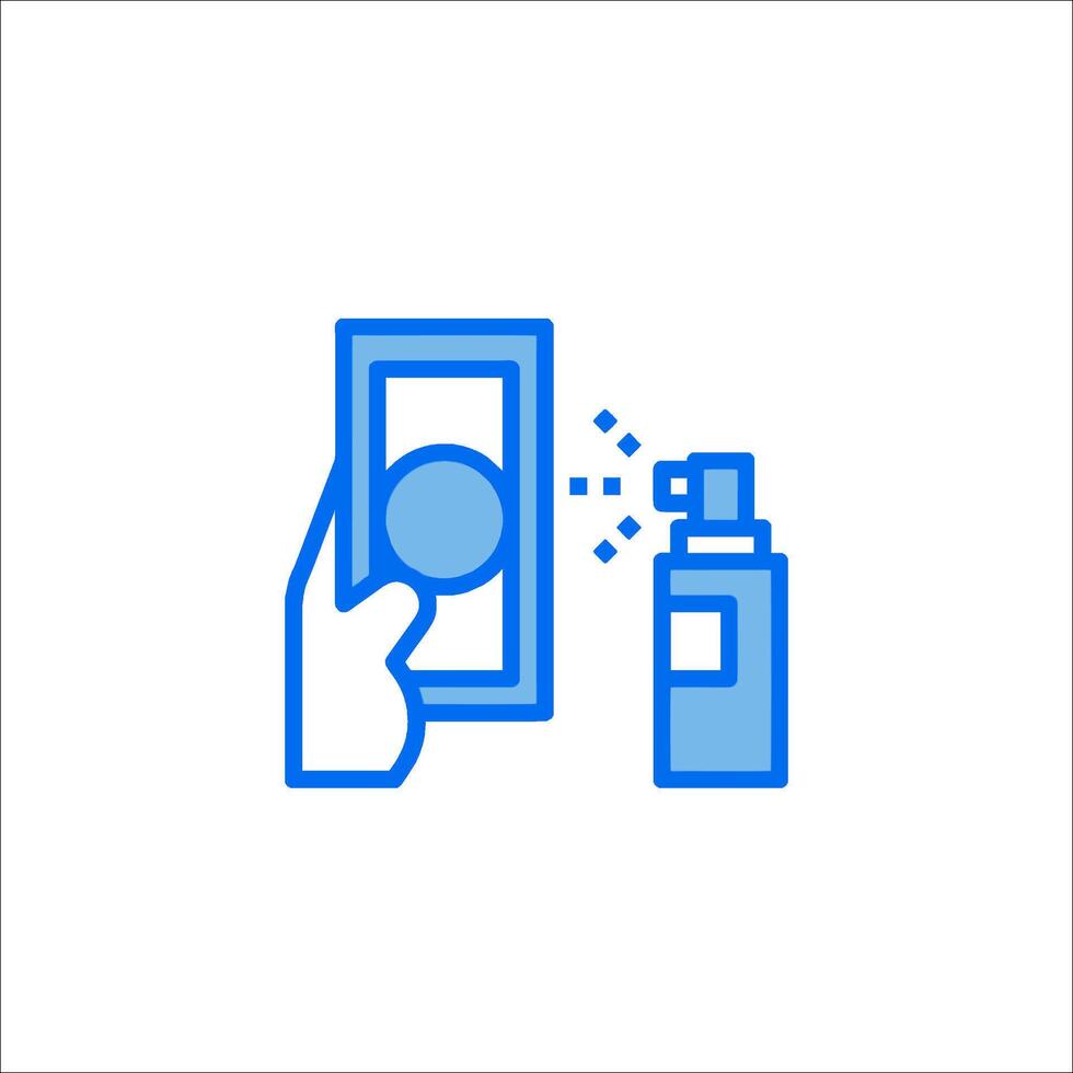 A hand holding a phone and a bottle of hand sanitizer vector