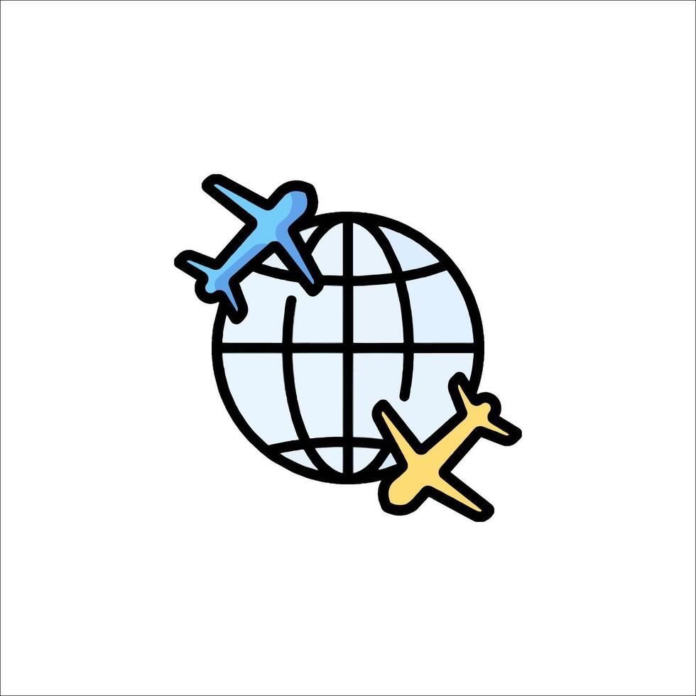 Airplane flying around the globe icon illustration vector