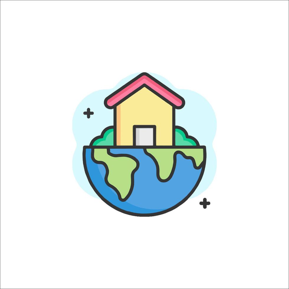 Earth planet house icon vector