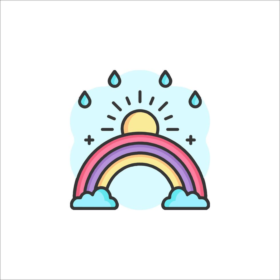 Rainbow icon with clouds and sun vector
