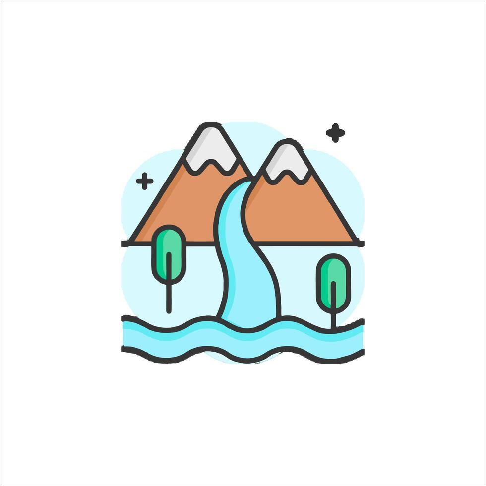 A mountain river and trees icon vector