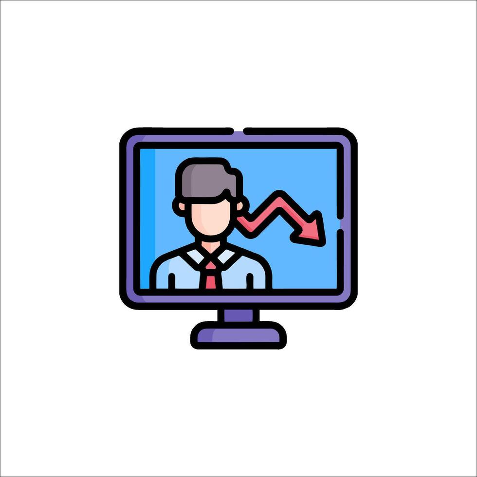 A man on a computer screen with an arrow pointing up vector