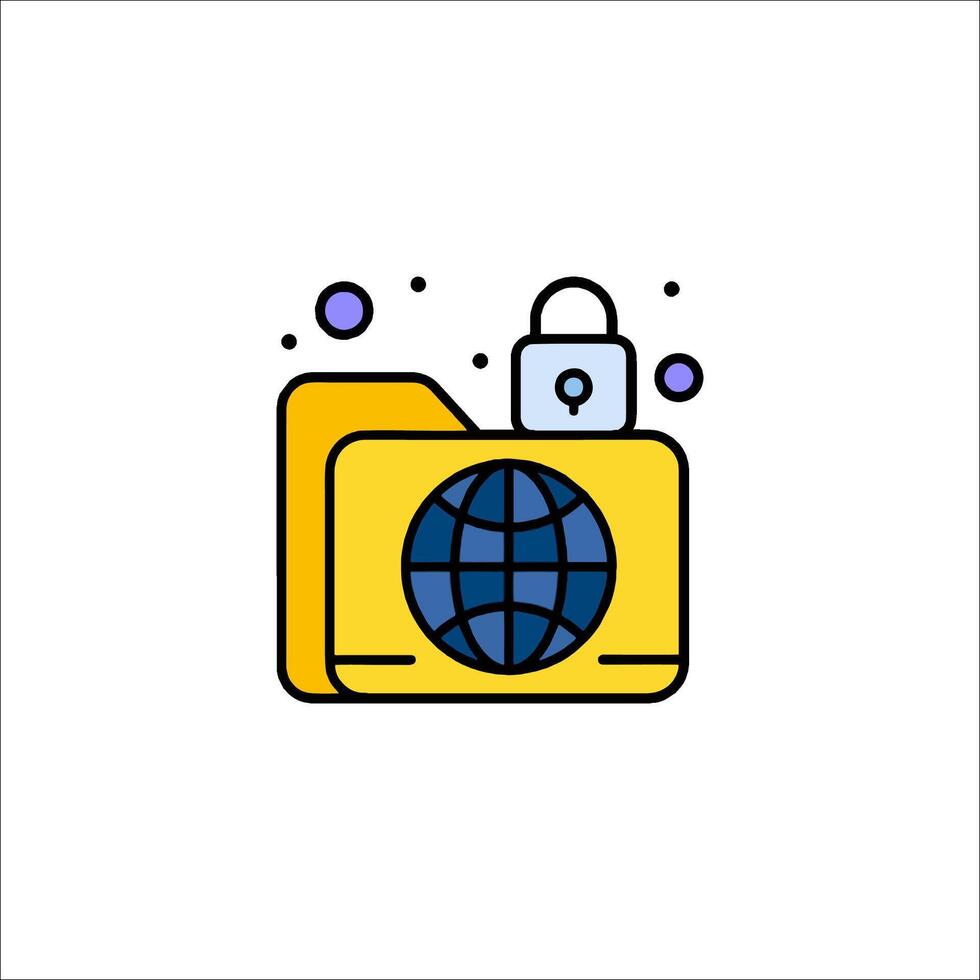 A yellow folder with a globe inside it vector
