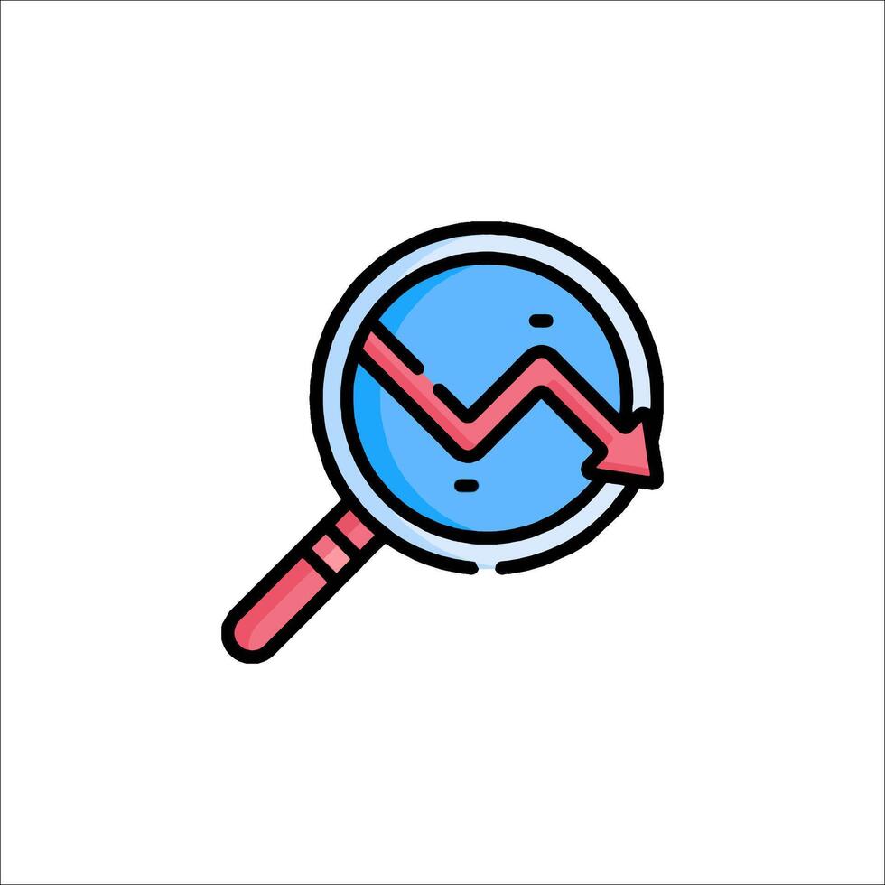 Magnifying glass icon with a graph on it vector