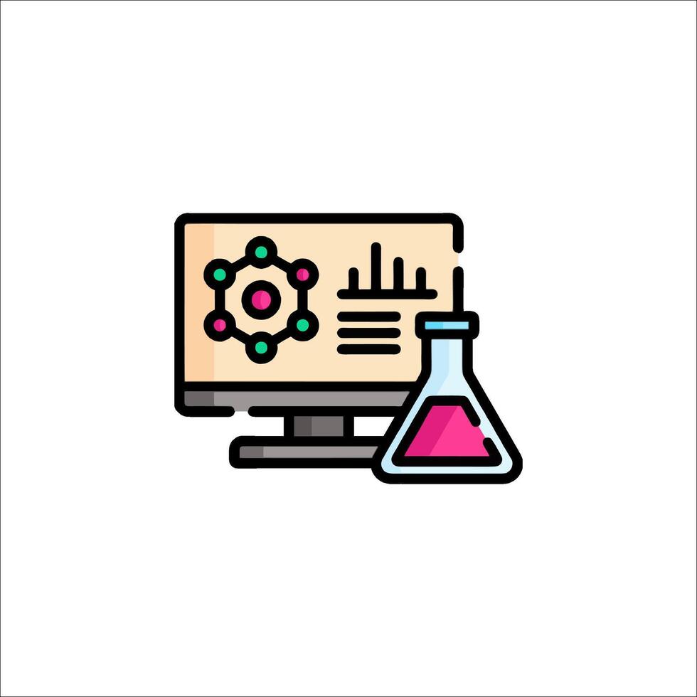 un computadora monitor con un químico matraz y un computadora pantalla vector
