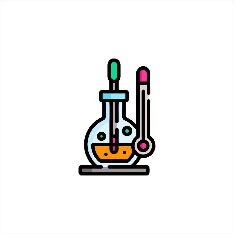 A laboratory flask with a thermometer and a liquid vector