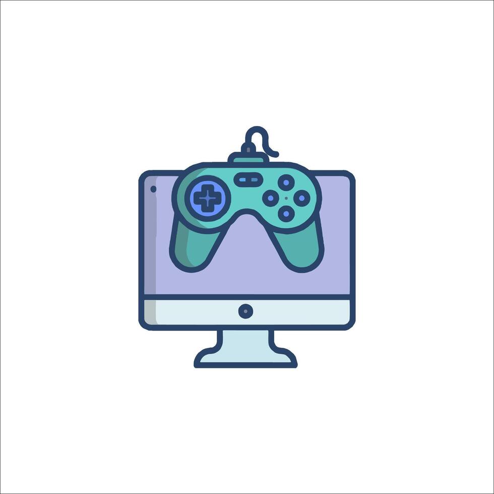 A computer monitor with a game controller on it vector