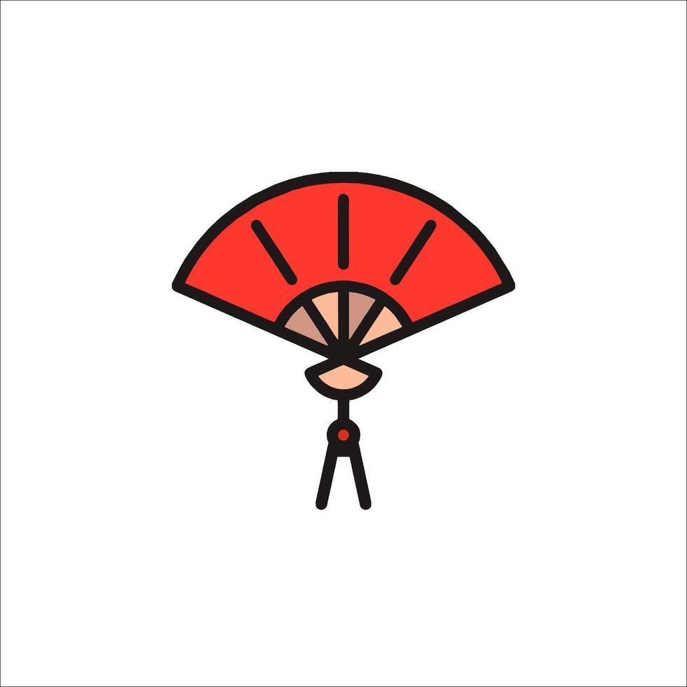 A red fan icon with a person holding it vector