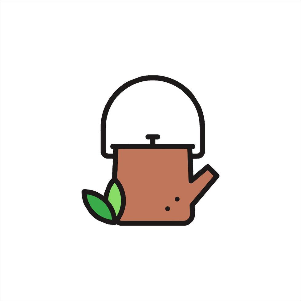 Tea pot icon with green leaves vector