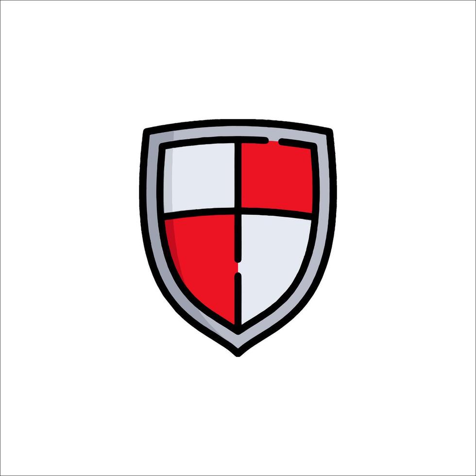 A red and white shield logo on a white background vector