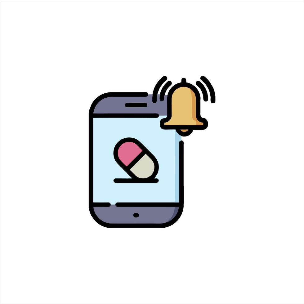 A pill and bell icon on a phone screen vector