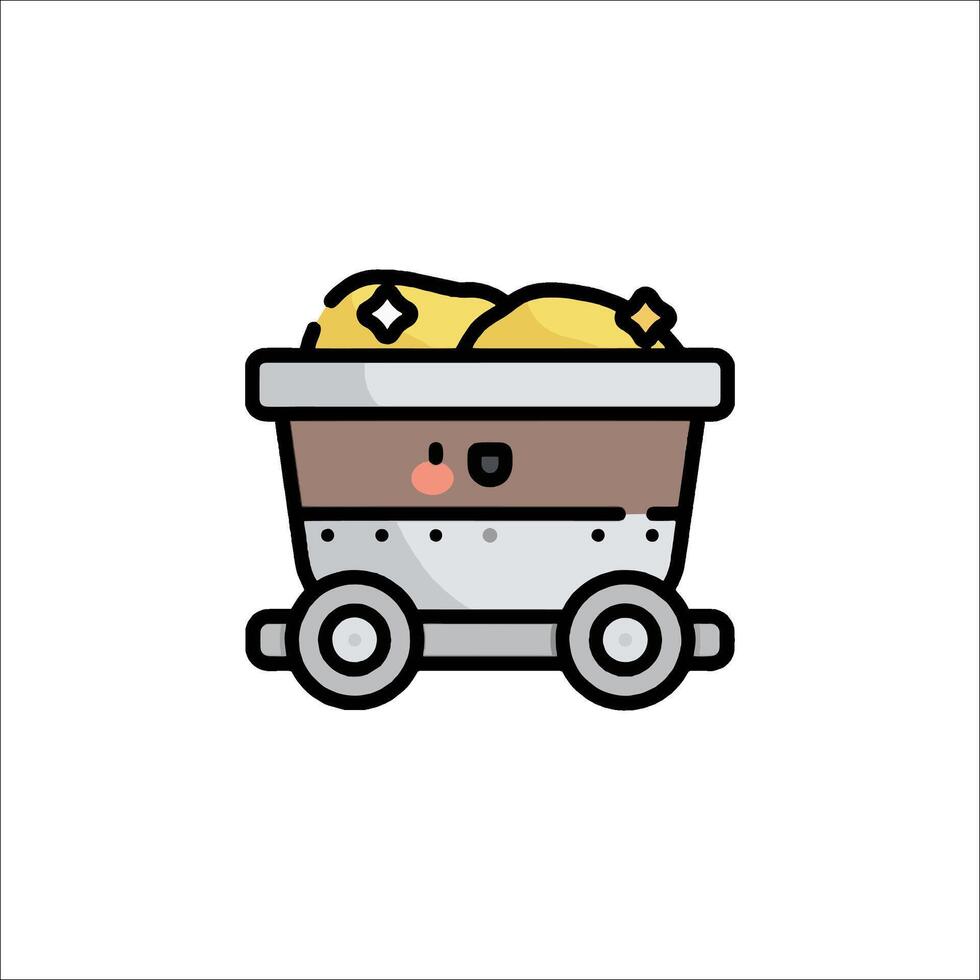 A cartoon gold mine cart with a face on it vector