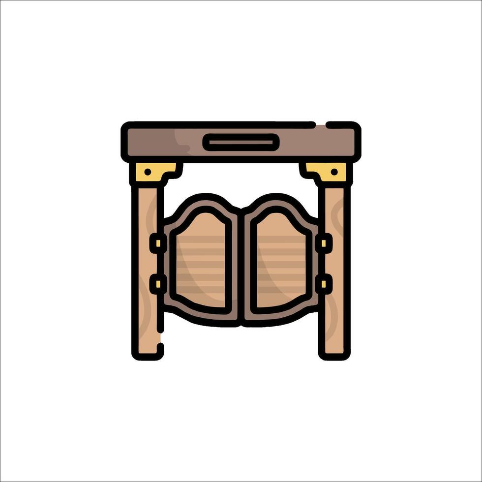A wooden table with a chair inside it vector
