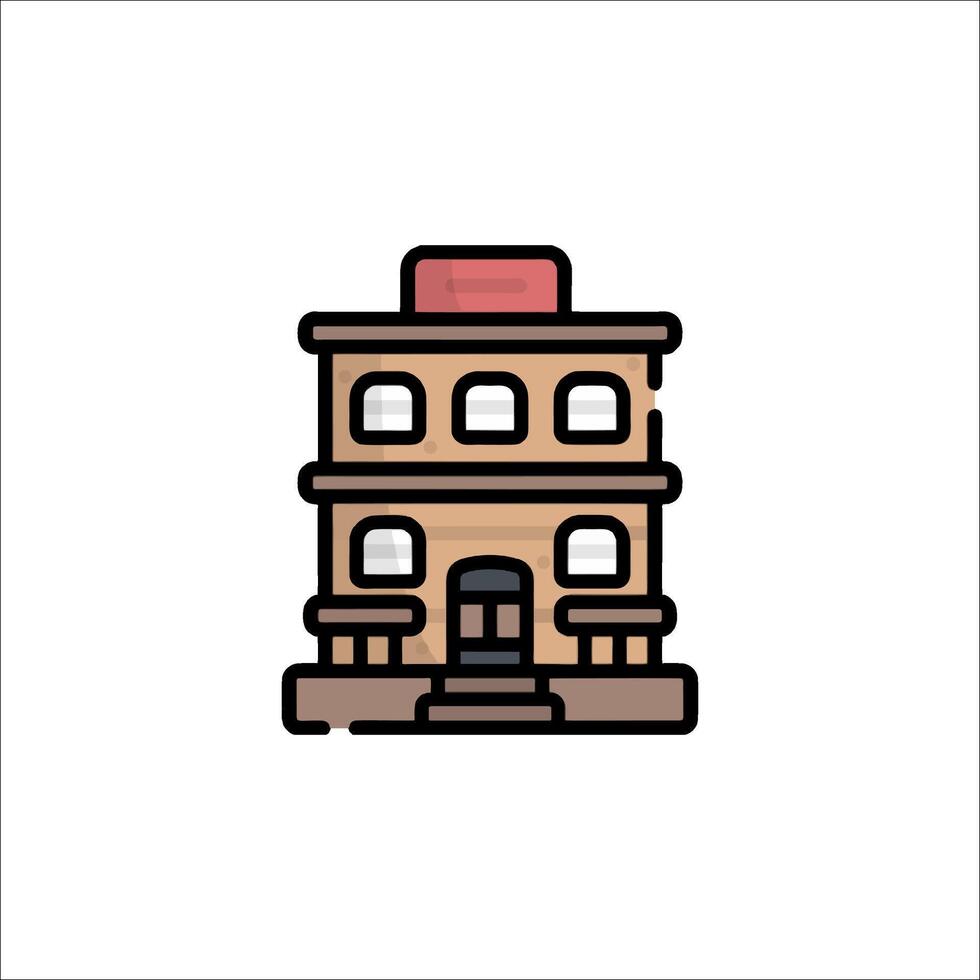 A building icon with a red roof vector