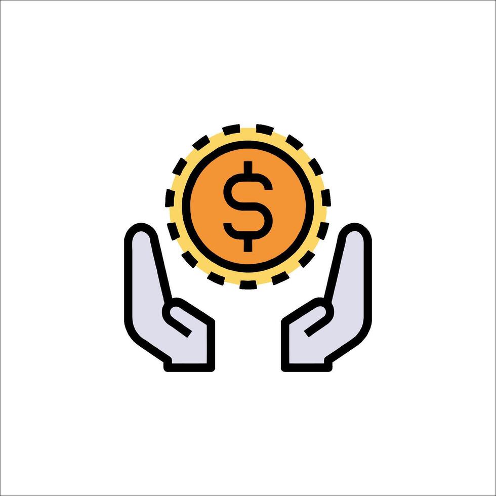 A hand holding a dollar coin icon vector