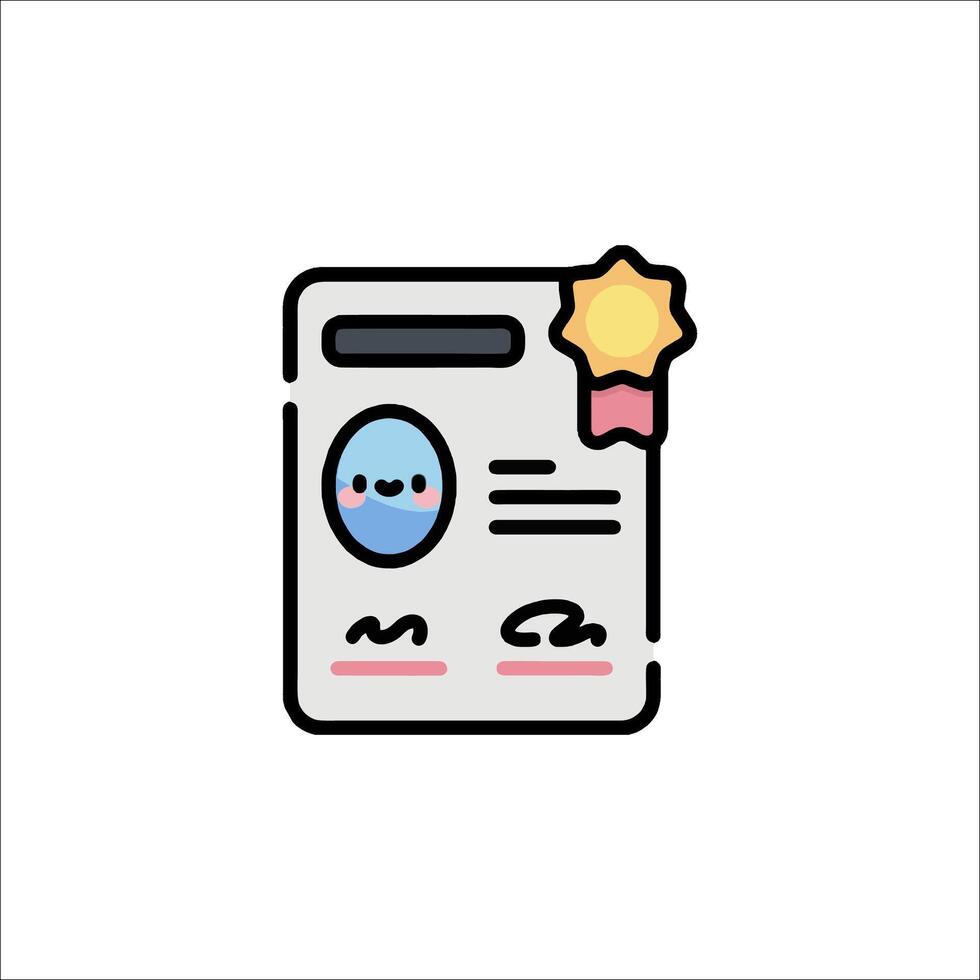 A certificate icon with a smiley face on it vector