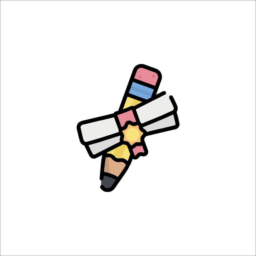 A pencil with a star on it is shown in a flat style vector