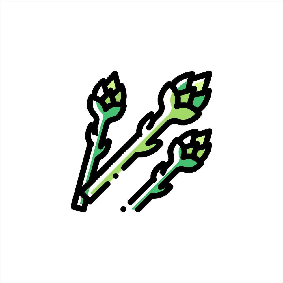 A green and black line drawing of a bunch of asparagus vector